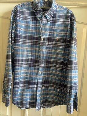 Polo Ralph Lauren Mens XL Classic Fit Oxford Button Down Blue Plaid Classic